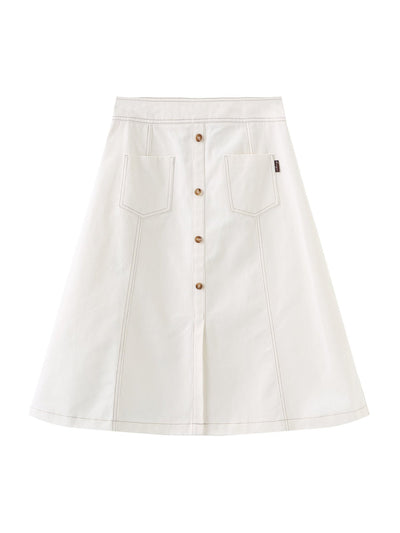 Brie Contrast Line Midi Skirt - DAG-DD9621-22MochiIvoryS - Marshmallow White - S - D'ZAGE Designs