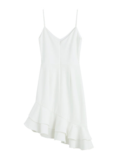 Short V-Neck Frilled Dress IVORY - DAG-DD7866-21IvoryS - Marshmallow White - S - D'ZAGE Designs