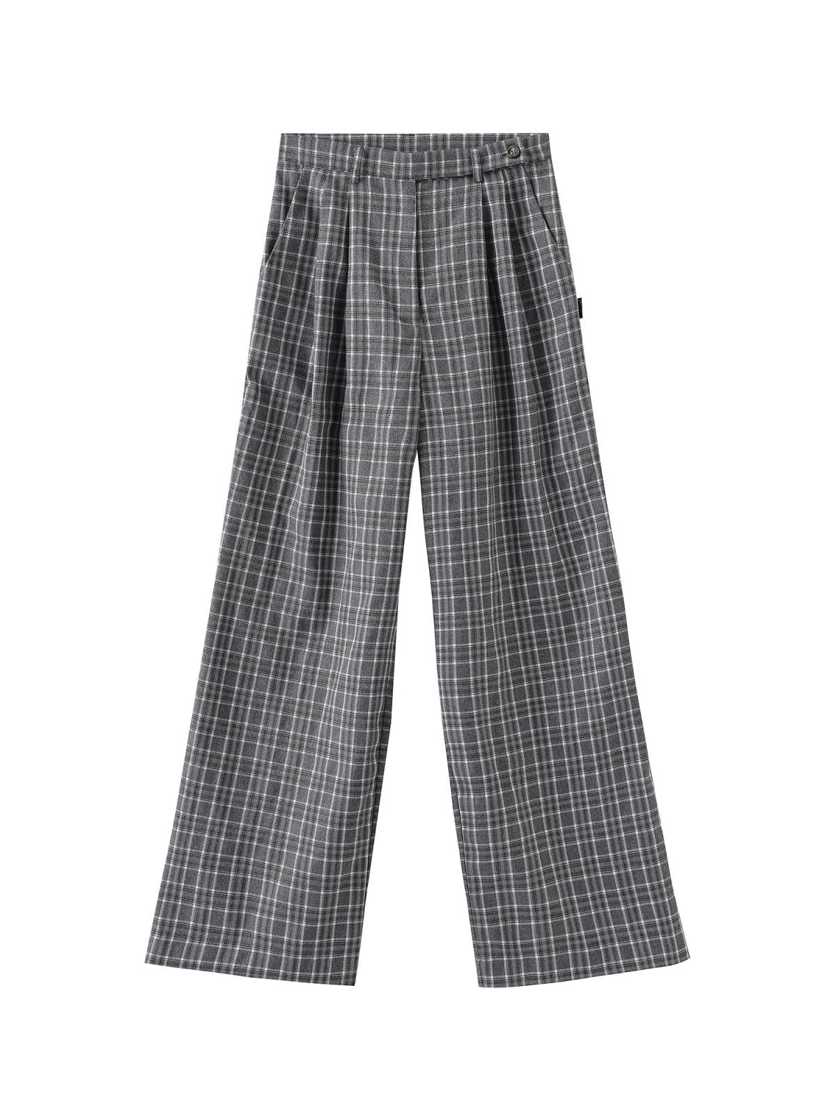 Penny Plaid Wide Leg Trousers - DAG-DD8516-23GrayPlaidS - Dark Gray - S - D'ZAGE Designs