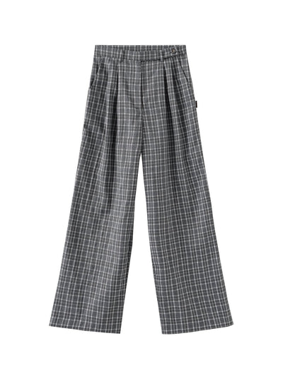 Penny Plaid Wide Leg Trousers - DAG-DD8516-23GrayPlaidS - Dark Gray - S - D'ZAGE Designs