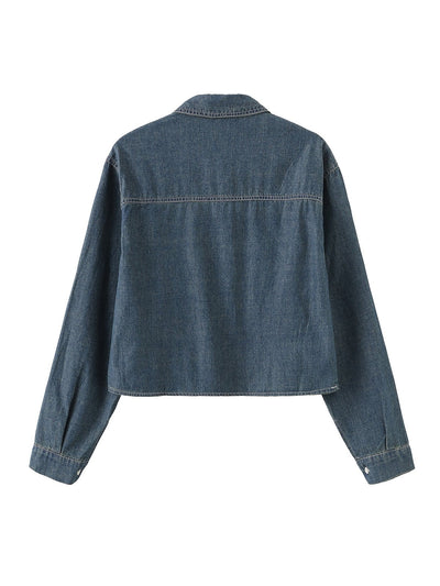 Denim Crop Shirt - DAG-G-9638-22DenimF - Denim - F - D'ZAGE Designs