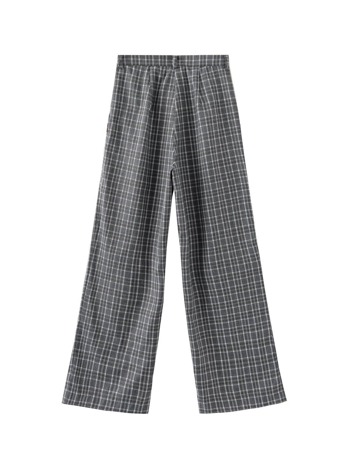 Penny Plaid Wide Leg Trousers - DAG-DD8516-23GrayPlaidS - Dark Gray - S - D'ZAGE Designs
