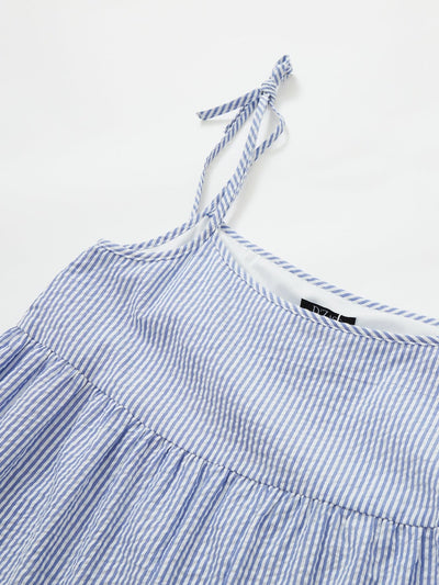 Striped Tiered Mini Dress BLUE WHITE STRIPE - DAG-DD8517-21BlueWhiteStripeF - Blue White Stripes - F - D'ZAGE Designs