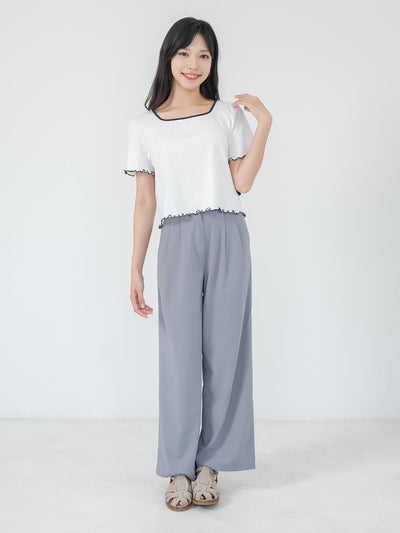 Rena Square Neck Contrast Hem Top - DAG-DD0841-23IvoryS - Ivory - S - D'ZAGE Designs