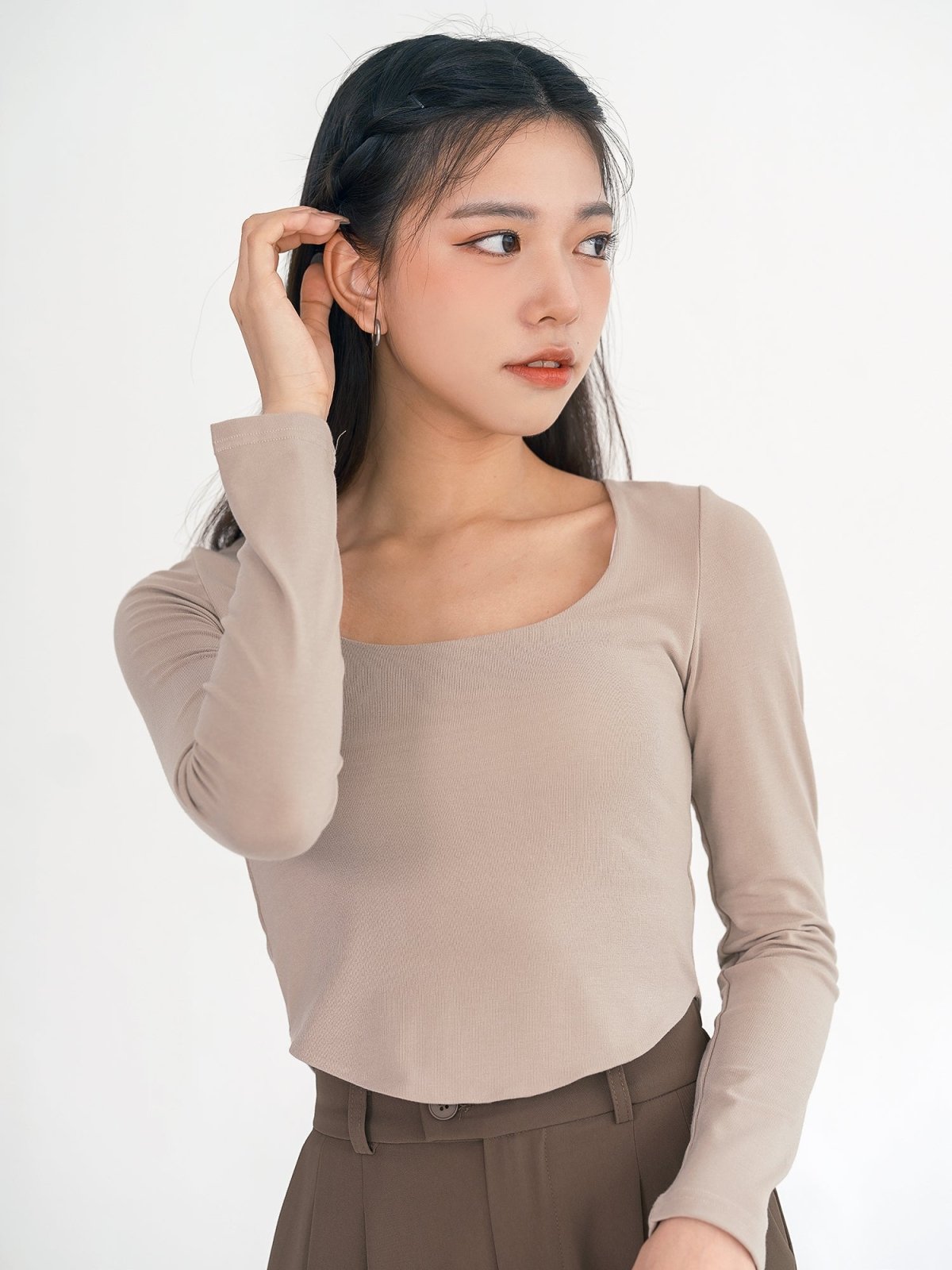 Urella U-neck Crop Top - DAG-G-220101AlmondF - Almond Cream - F - D'ZAGE Designs