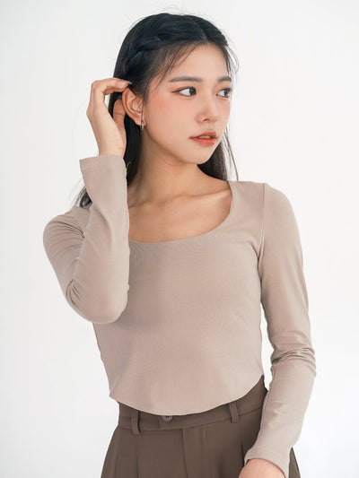 Urella U-neck Crop Top - DAG-G-220101AlmondF - Almond Cream - F - D'ZAGE Designs