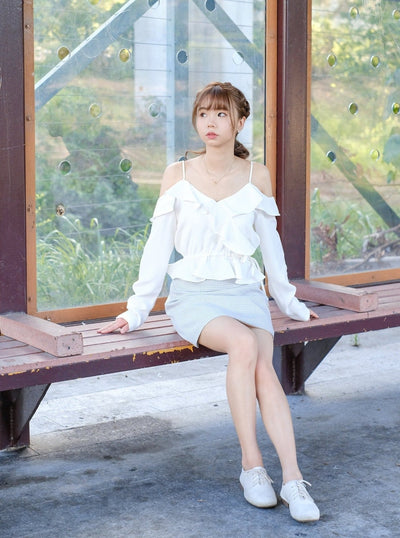 Cold Shoulder Blouse WHITE - DAG-DD7837-21IvoryS - Marshmallow White - S - D'ZAGE Designs