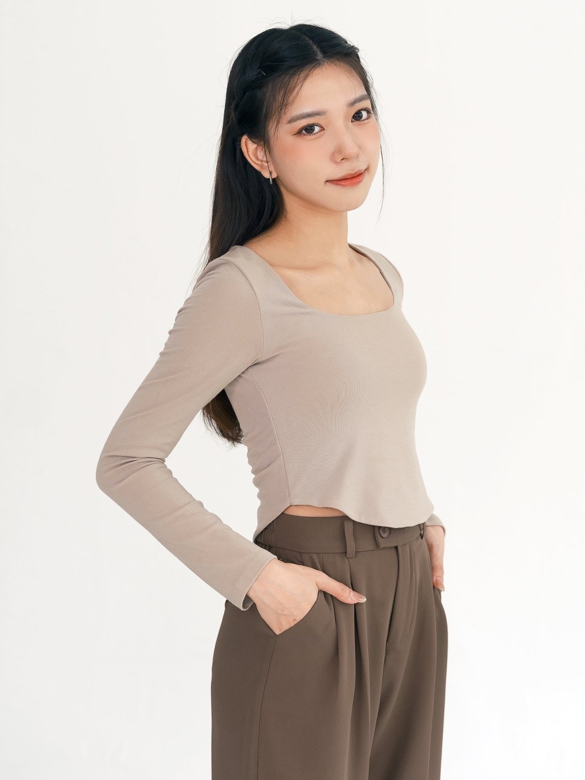 Urella U-neck Crop Top - DAG-G-220101AlmondF - Almond Cream - F - D'ZAGE Designs