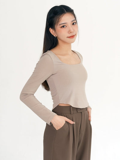 Urella U-neck Crop Top - DAG-G-220101AlmondF - Almond Cream - F - D'ZAGE Designs