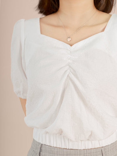 Front Gathered Top IVORY - DAG-DD8661-21WhiteS - Mochi Ivory - F - D'ZAGE Designs