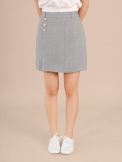 Button-embellished Tweed Skirt - DAG-DD8727-21LimestoneS - Gray - S - D'ZAGE Designs