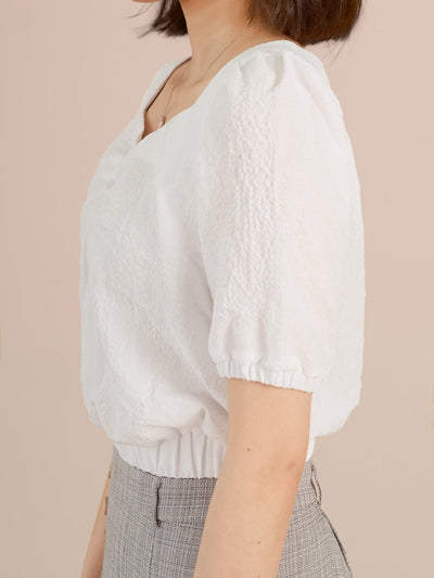 Front Gathered Top IVORY - DAG-DD8661-21WhiteS - Mochi Ivory - F - D'ZAGE Designs