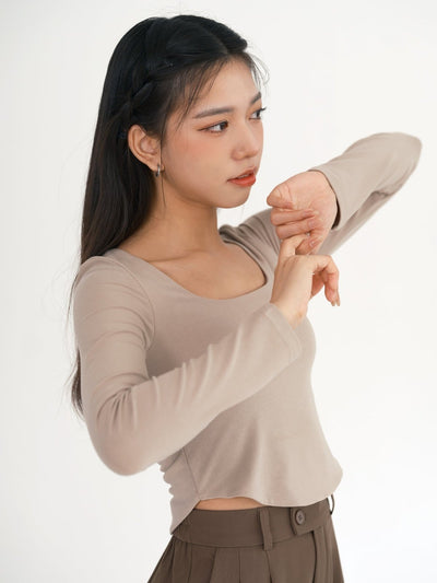 Urella U-neck Crop Top - DAG-G-220101AlmondF - Almond Cream - F - D'ZAGE Designs