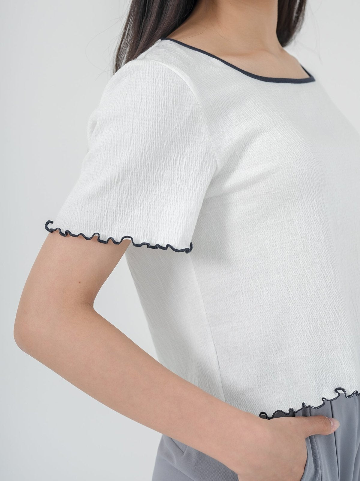 Rena Square Neck Contrast Hem Top - DAG-DD0841-23IvoryS - Ivory - S - D'ZAGE Designs
