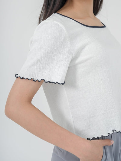 Rena Square Neck Contrast Hem Top - DAG-DD0841-23IvoryS - Ivory - S - D'ZAGE Designs