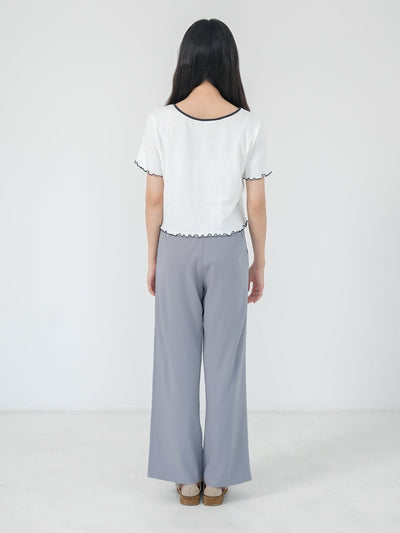 Rena Square Neck Contrast Hem Top - DAG-DD0841-23IvoryS - Ivory - S - D'ZAGE Designs