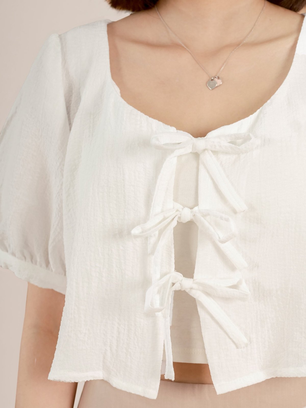 Cropped Tie-front Top - DAG-DD8730-21WhiteS - Mochi Ivory - S - D'ZAGE Designs
