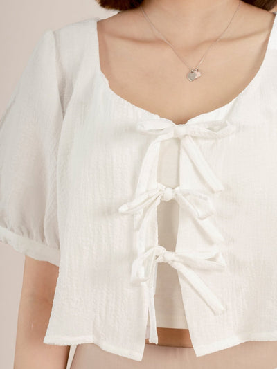 Cropped Tie-front Top - DAG-DD8730-21WhiteS - Mochi Ivory - S - D'ZAGE Designs