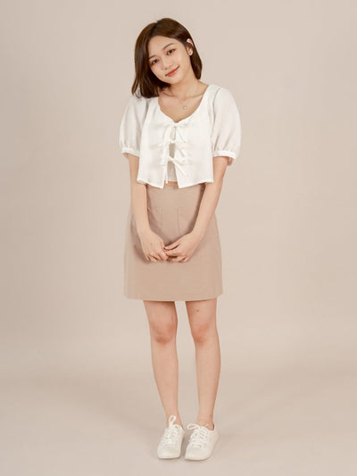 Cropped Tie-front Top - DAG-DD8730-21WhiteS - Mochi Ivory - S - D'ZAGE Designs