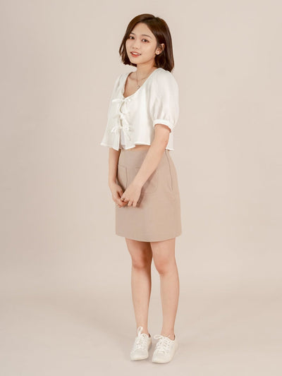 Cropped Tie-front Top - DAG-DD8730-21WhiteS - Mochi Ivory - S - D'ZAGE Designs
