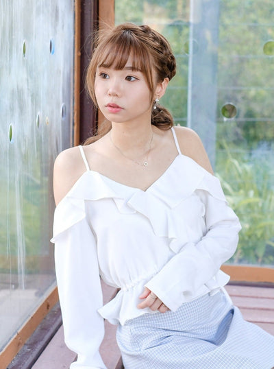 Cold Shoulder Blouse WHITE - DAG-DD7837-21IvoryS - Marshmallow White - S - D'ZAGE Designs