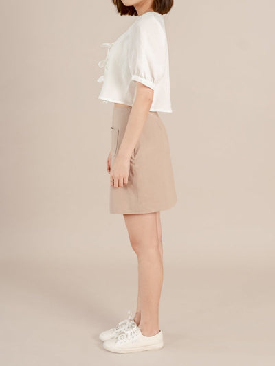 Cropped Tie-front Top - DAG-DD8730-21WhiteS - Mochi Ivory - S - D'ZAGE Designs