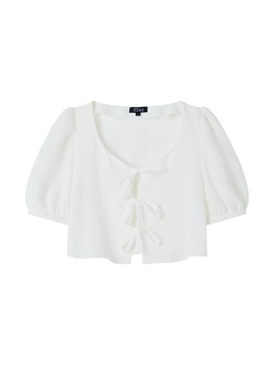Cropped Tie-front Top - DAG-DD8730-21WhiteS - Mochi Ivory - S - D'ZAGE Designs