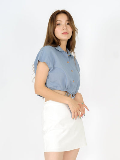 Lily Tie Waist Crop Shirt - DAG-DD9466-22BabyBlueF - Baby Blue - F - D'ZAGE Designs