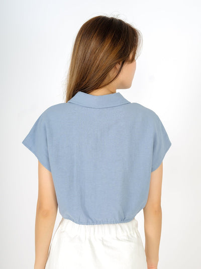 Lily Tie Waist Crop Shirt - DAG-DD9466-22BabyBlueF - Baby Blue - F - D'ZAGE Designs