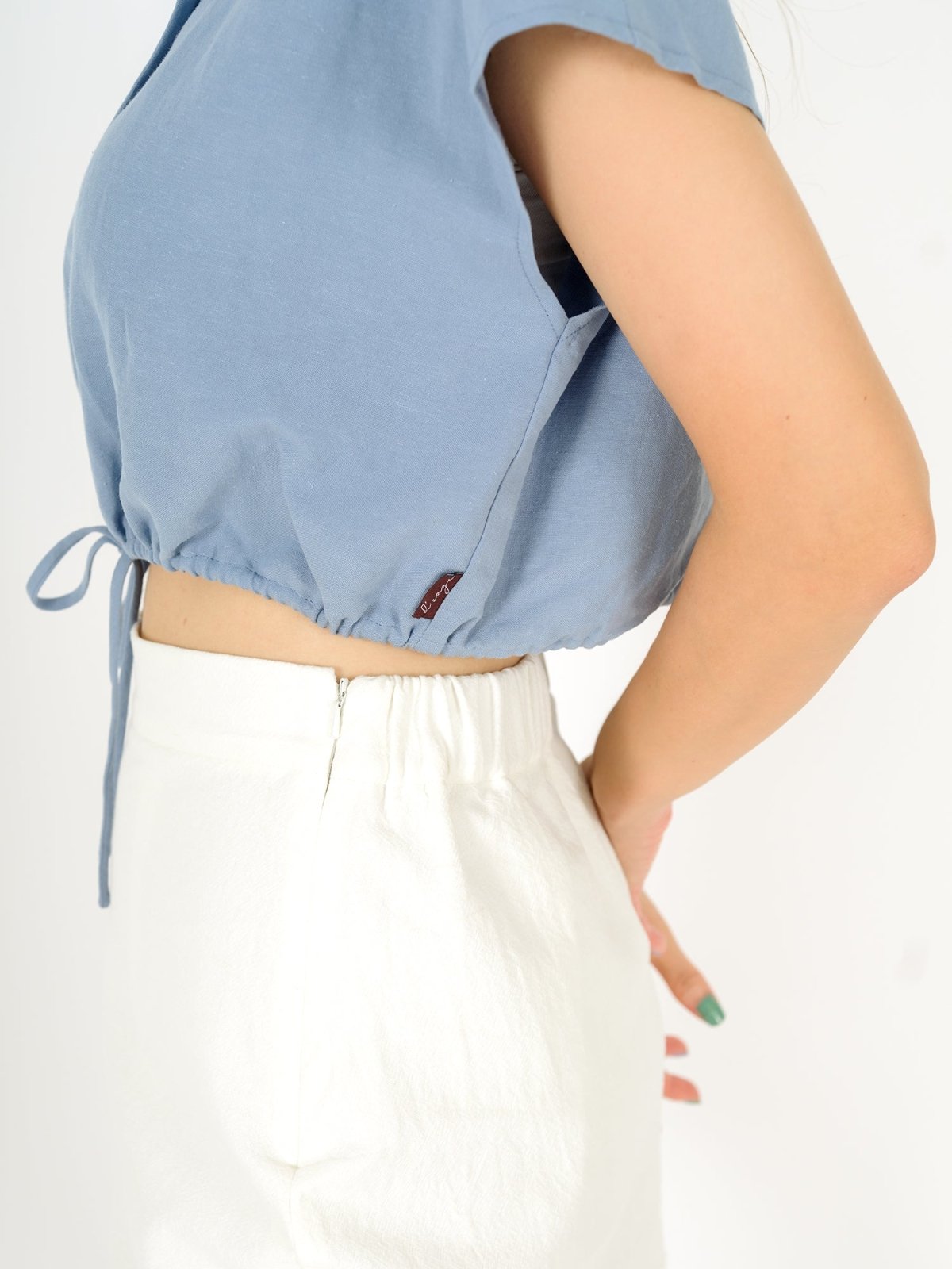 Lily Tie Waist Crop Shirt - DAG-DD9466-22BabyBlueF - Baby Blue - F - D'ZAGE Designs