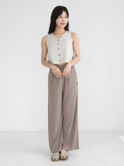 Fiona Cut Out Tie Back Top - DAG-DD0831-23BeigeCheckerS - Beige - S - D'ZAGE Designs