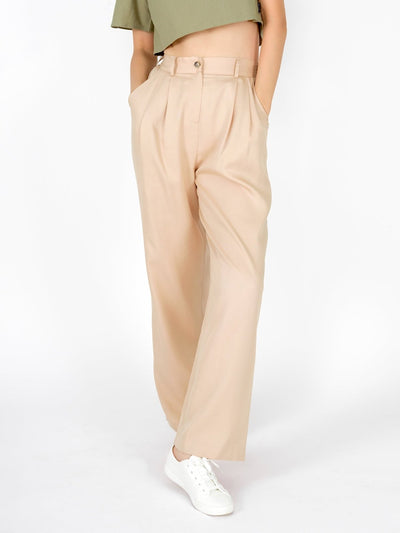 High Rise Wide-Leg Trousers - DAG-DD8516-21AlmondS - S - Almond Cream - D'ZAGE Designs
