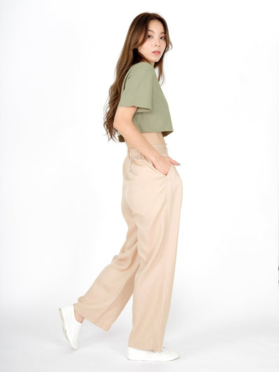 High Rise Wide-Leg Trousers - DAG-DD8516-21AlmondS - S - Almond Cream - D'ZAGE Designs