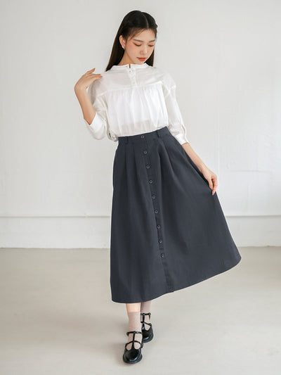 Bess Button Detail Midi Skirt - DAG-G-220090NavyS - Navy Blue - S - D'ZAGE Designs