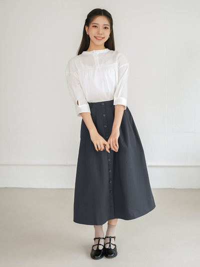 Bess Button Detail Midi Skirt - DAG-G-220090NavyS - Navy Blue - S - D'ZAGE Designs