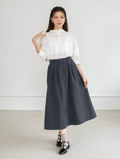 Bess Button Detail Midi Skirt - DAG-G-220090NavyS - Navy Blue - S - D'ZAGE Designs
