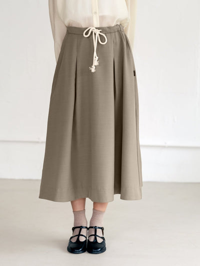 Belle Tie Waist Flare Midi Skirt - DAG-DD9534-23KhakiF - Khaki - F - D'ZAGE Designs