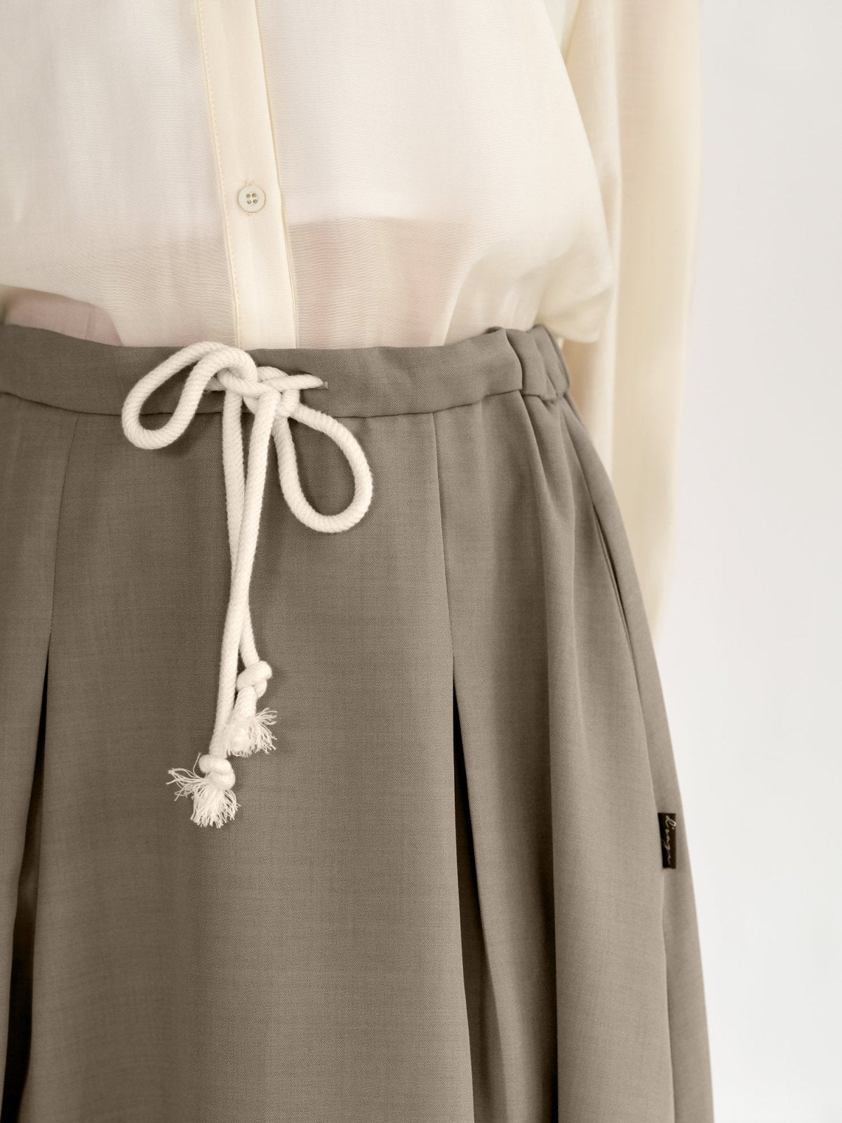 Belle Tie Waist Flare Midi Skirt - DAG-DD9534-23KhakiF - Khaki - F - D'ZAGE Designs