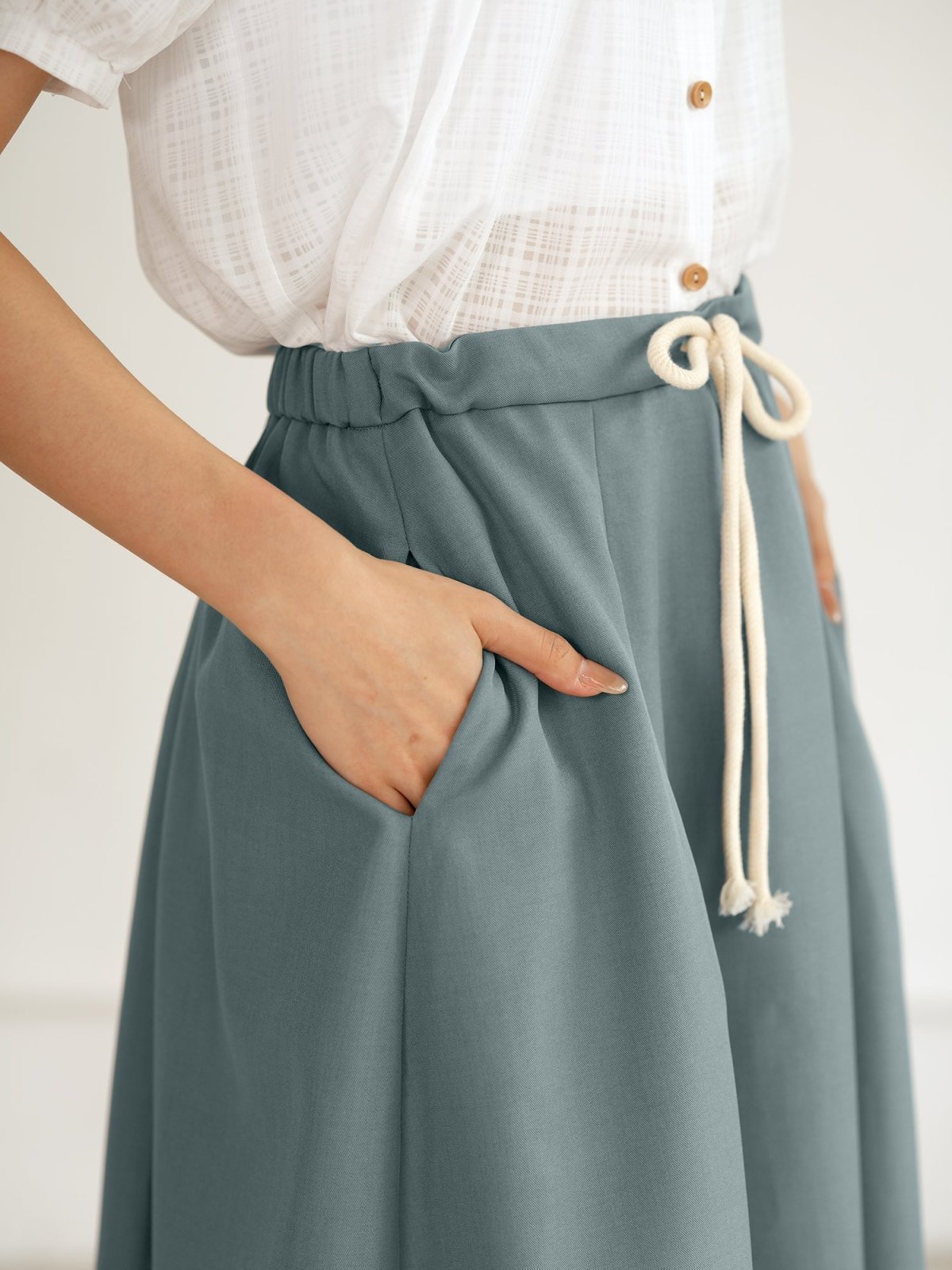 Belle Tie Waist Flare Midi Skirt - DAG-DD9534-23TealF - Teal - F - D'ZAGE Designs