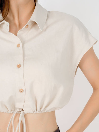 Lily Tie Waist Crop Shirt - DAG-DD9466-22AlmondCreamF - Almond Cream - F - D'ZAGE Designs