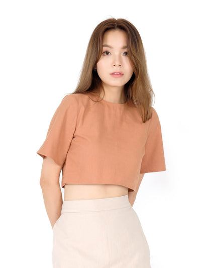 Ann Crew Neck Crop Top - DAG-DD9467-22BrickRedS - Sunset Orange - S - D'ZAGE Designs