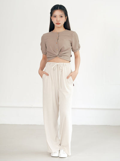Fion Front Knot Top - DAG-DD0198-23KhakiS - Khaki - S - D'ZAGE Designs