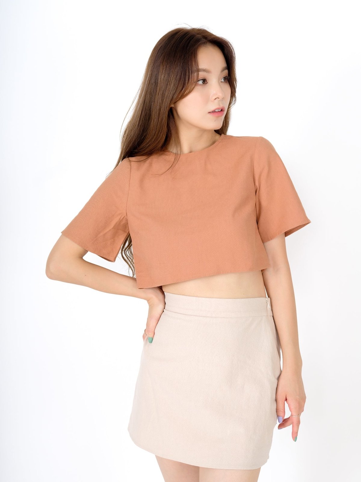 Ann Crew Neck Crop Top - DAG-DD9467-22BrickRedS - Sunset Orange - S - D'ZAGE Designs