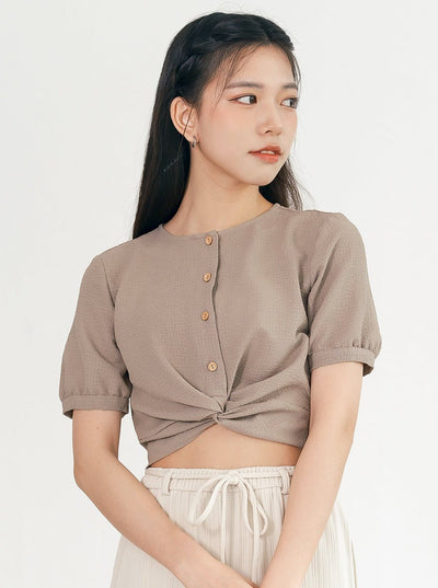Fion Front Knot Top - DAG-DD0198-23KhakiS - Khaki - S - D'ZAGE Designs