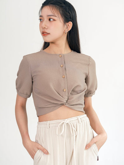 Fion Front Knot Top - DAG-DD0198-23KhakiS - Khaki - S - D'ZAGE Designs