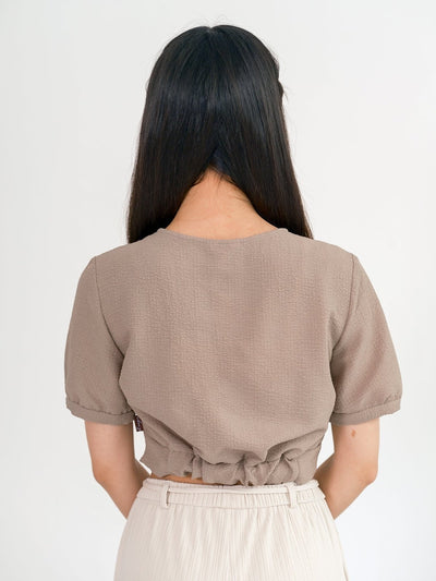 Fion Front Knot Top - DAG-DD0198-23KhakiS - Khaki - S - D'ZAGE Designs