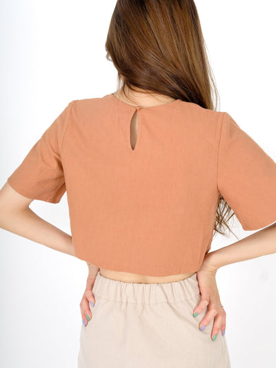 Ann Crew Neck Crop Top - DAG-DD9467-22BrickRedS - Sunset Orange - S - D'ZAGE Designs