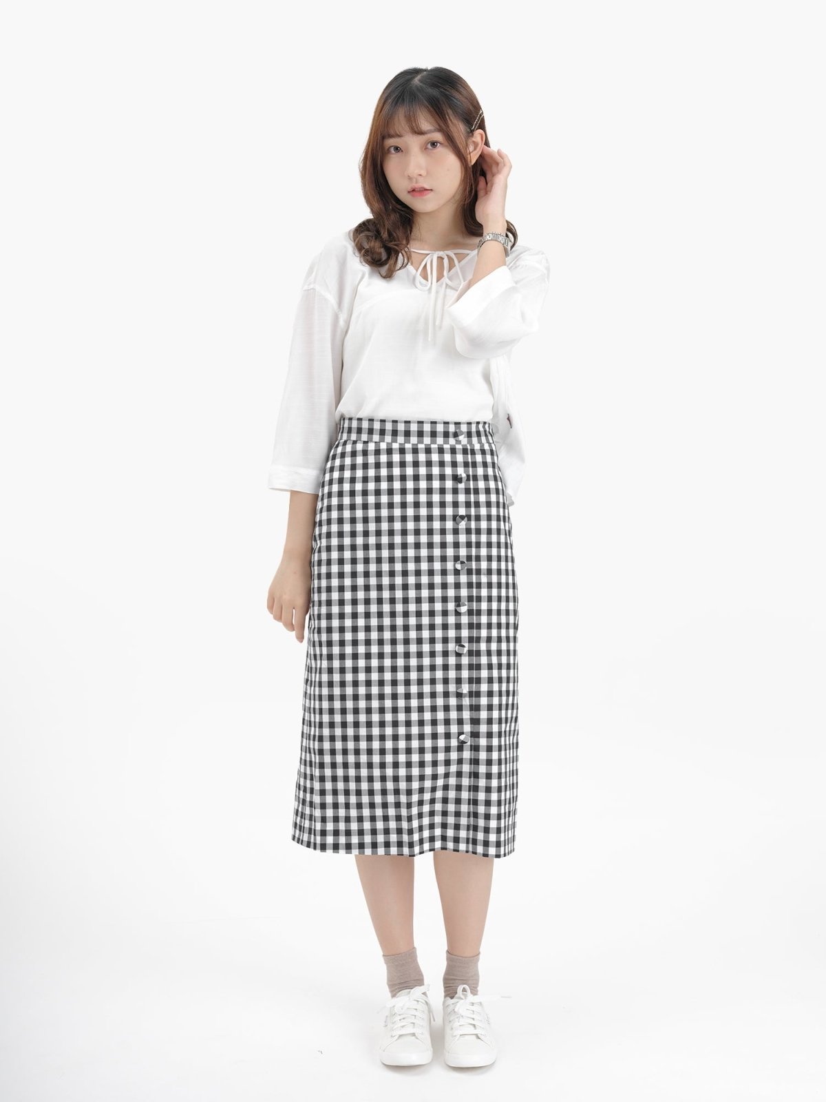 Checkered Slitted Skirt - DAG-DD8814-21ClassicBlackS - Black White Checkers - S - D'ZAGE Designs