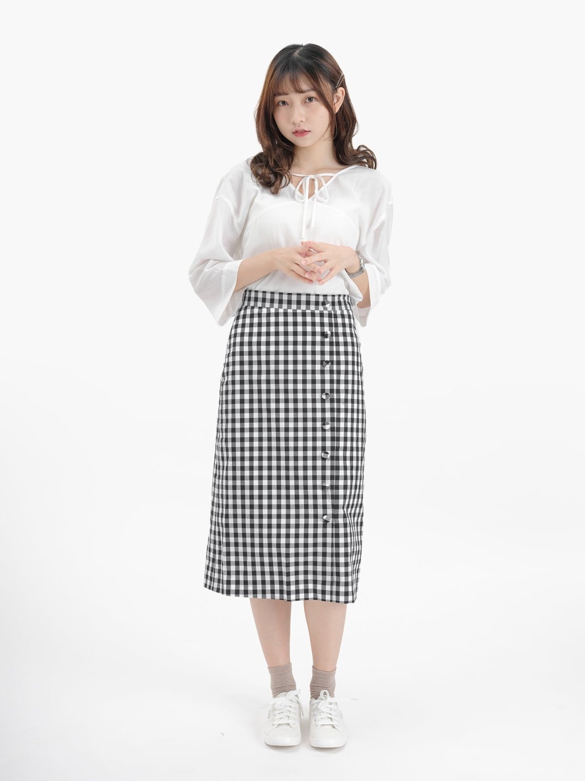 Checkered Slitted Skirt - DAG-DD8814-21ClassicBlackS - Black White Checkers - S - D'ZAGE Designs