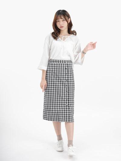 Checkered Slitted Skirt - DAG-DD8814-21ClassicBlackS - Black White Checkers - S - D'ZAGE Designs